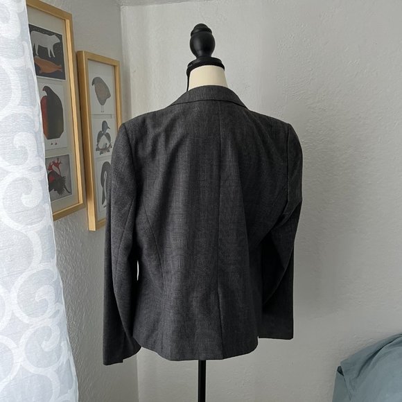 Aquascutum London One Button Closure Gray Check 100% Wool Blazer Women Size 14 - Picture 3 of 10